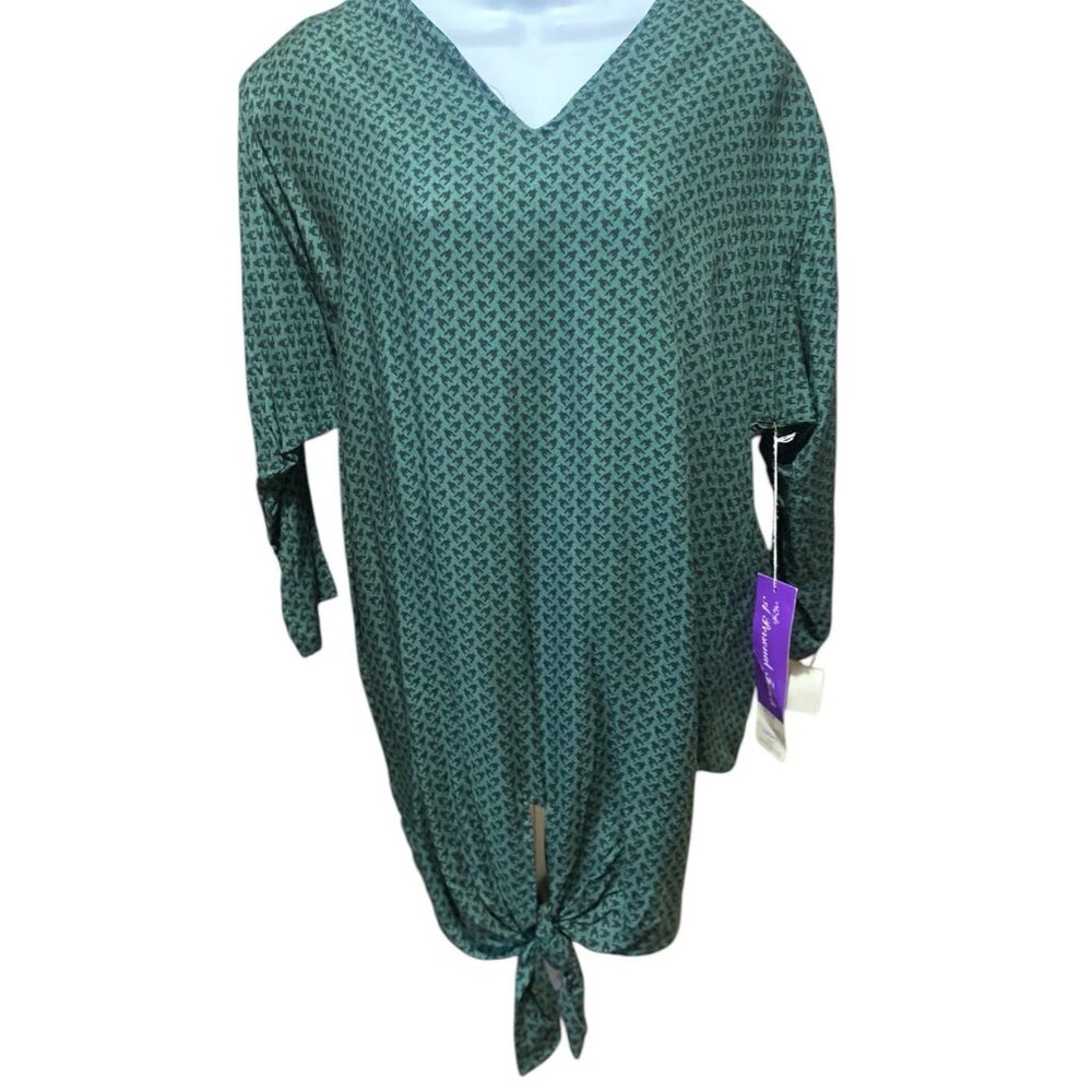 A Personal Touch‎ Top Womens 16W Vintage 80's Button Up Blouse Green Tie NEW